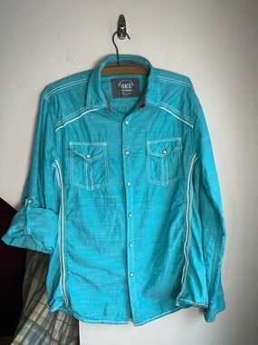 BKE Turquoise Long-Sleeve Western Shirt M